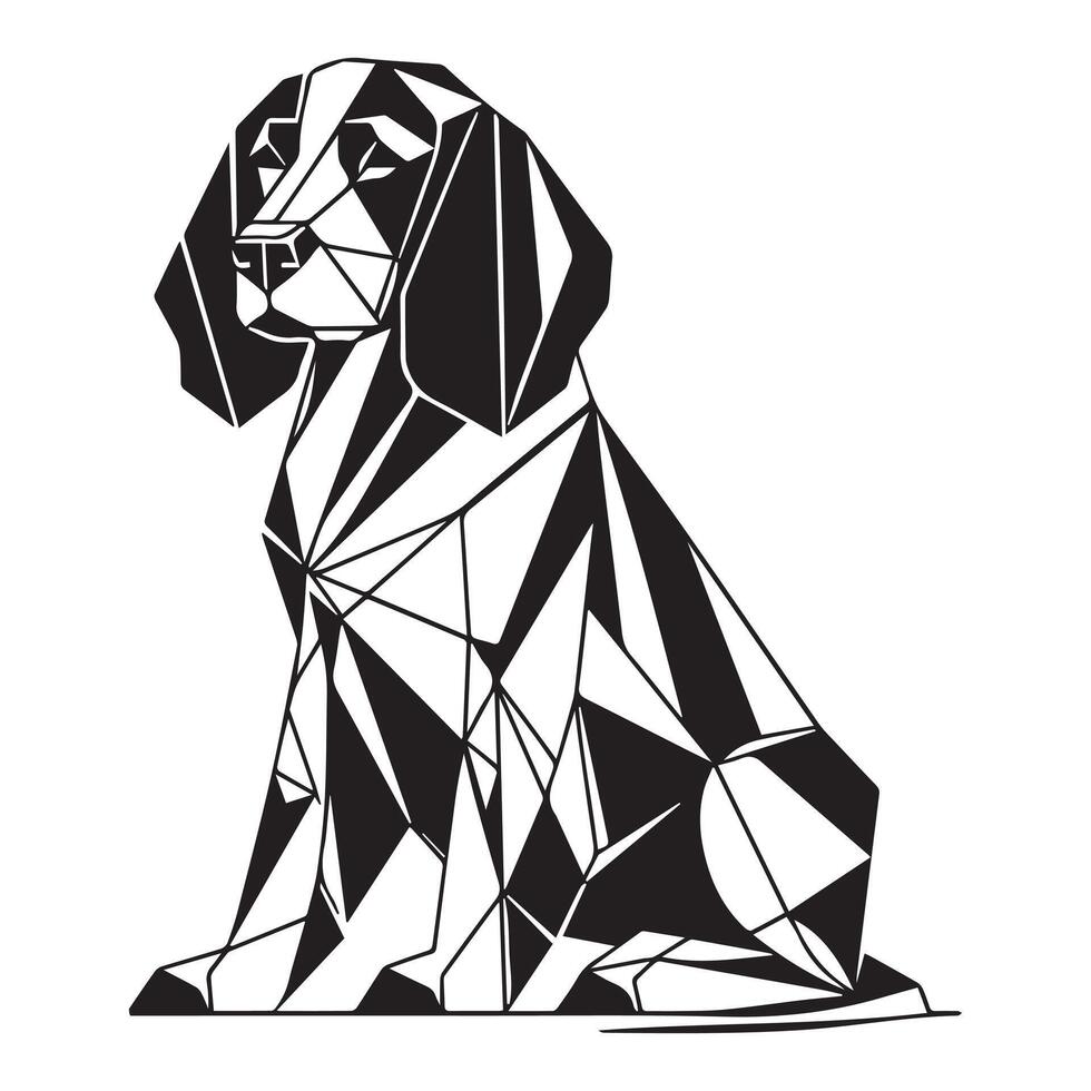 Polygonal Dog Outline - Geometric English Springer Spaniel Dog illustration in black and white vector