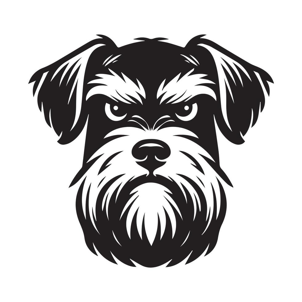 An Angry Schnauzer dog face illustration in black and white vector