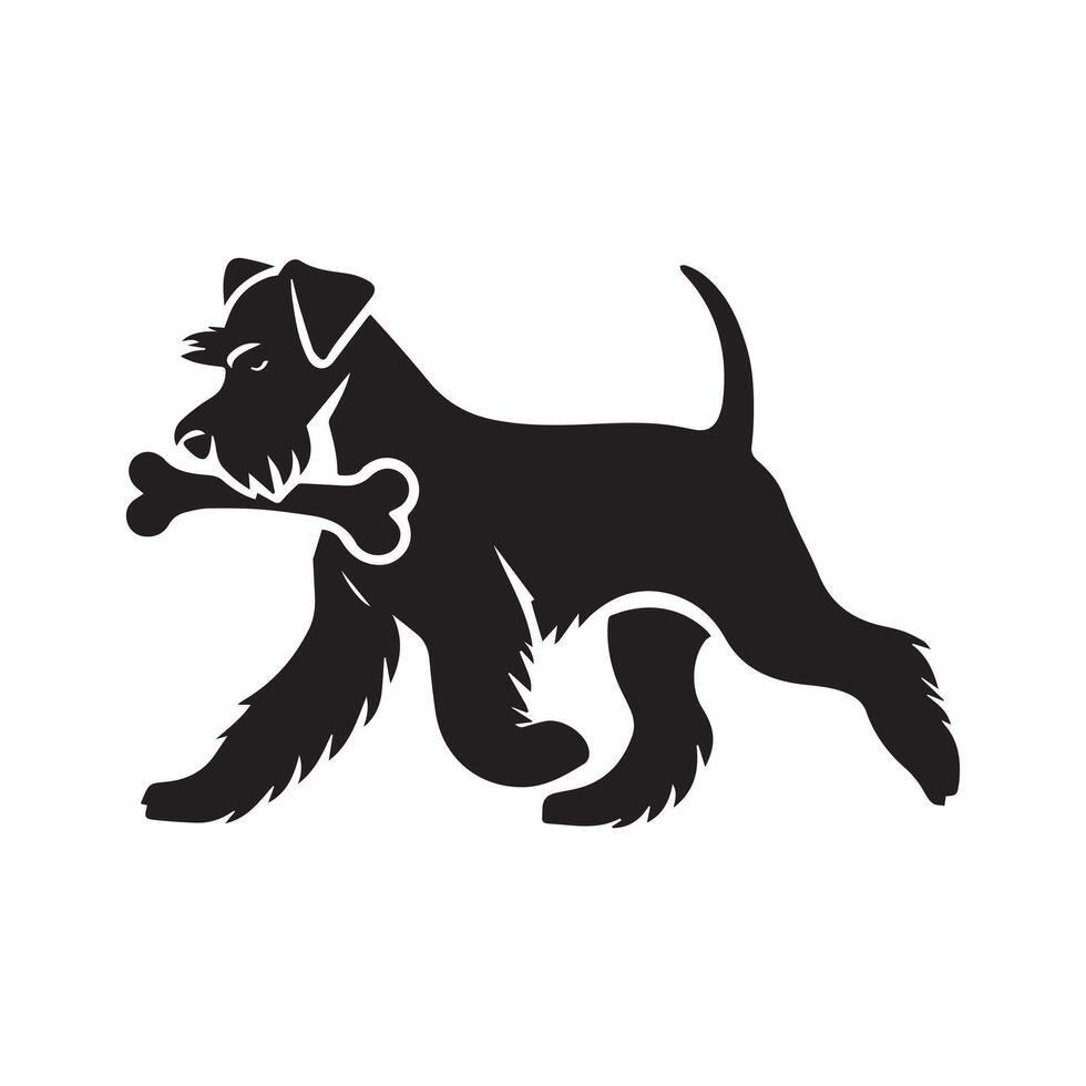illustration of a Schnauzer Walking with Bones in black and white vector
