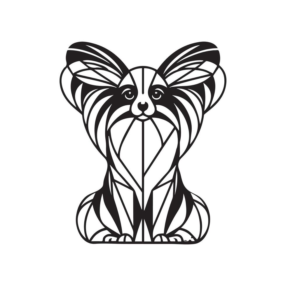 Polygonal Dog Outline - Geometric Papillon Dog illustration in black and white vector