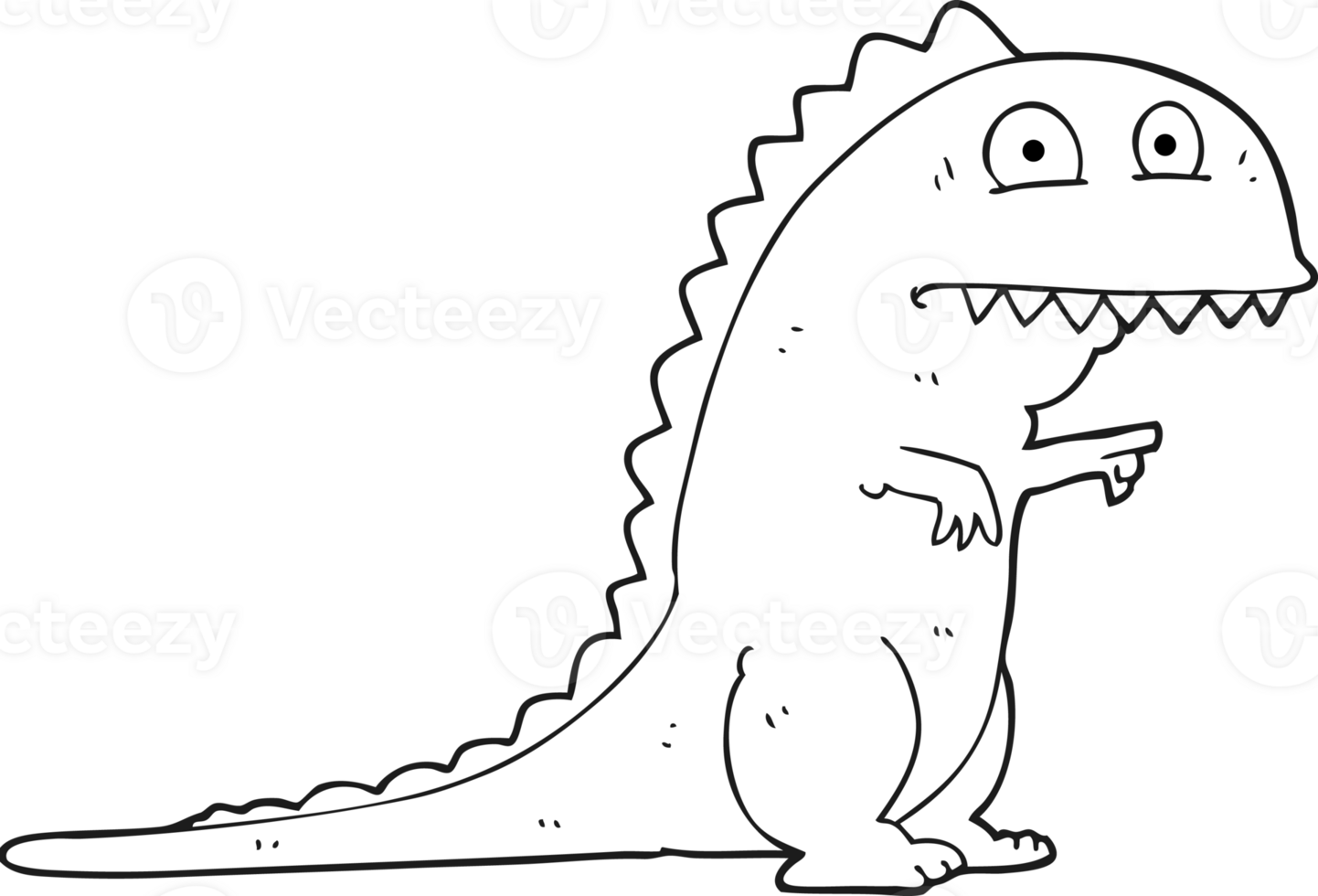 hand drawn black and white cartoon dinosaur png