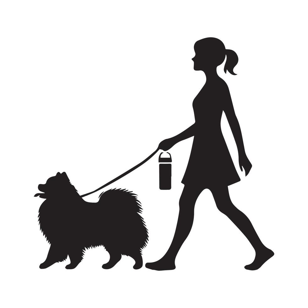 illustration of A Pomeranian Dog with mom in black and white vector