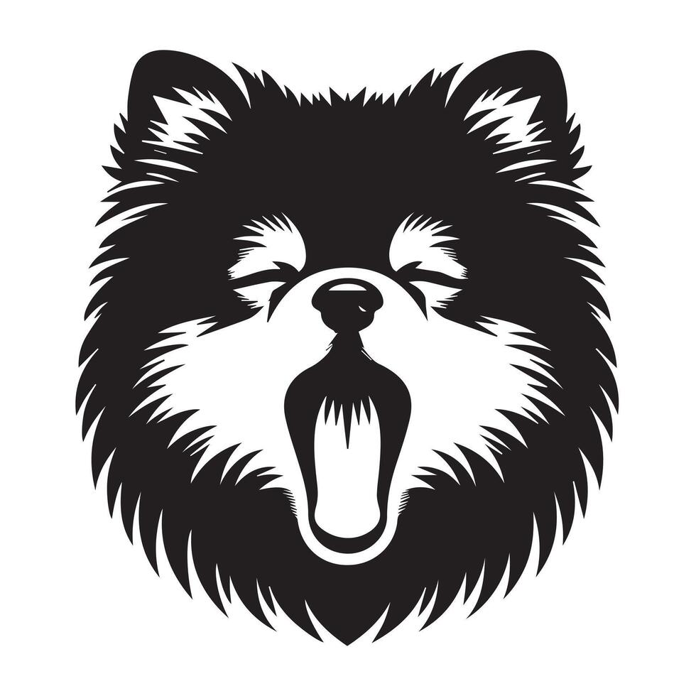 Pomeranian Dog - A sleepy Pomeranian face illustration in black and white vector