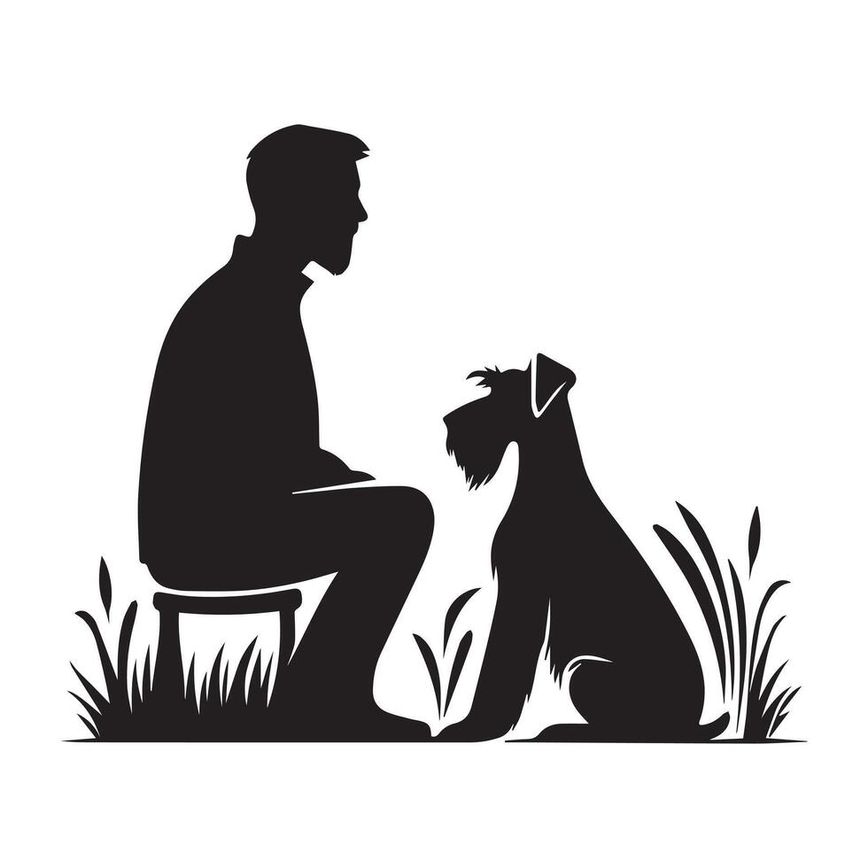 Minimalist Schnauzer Sitting loyally by their owner side illustration vector