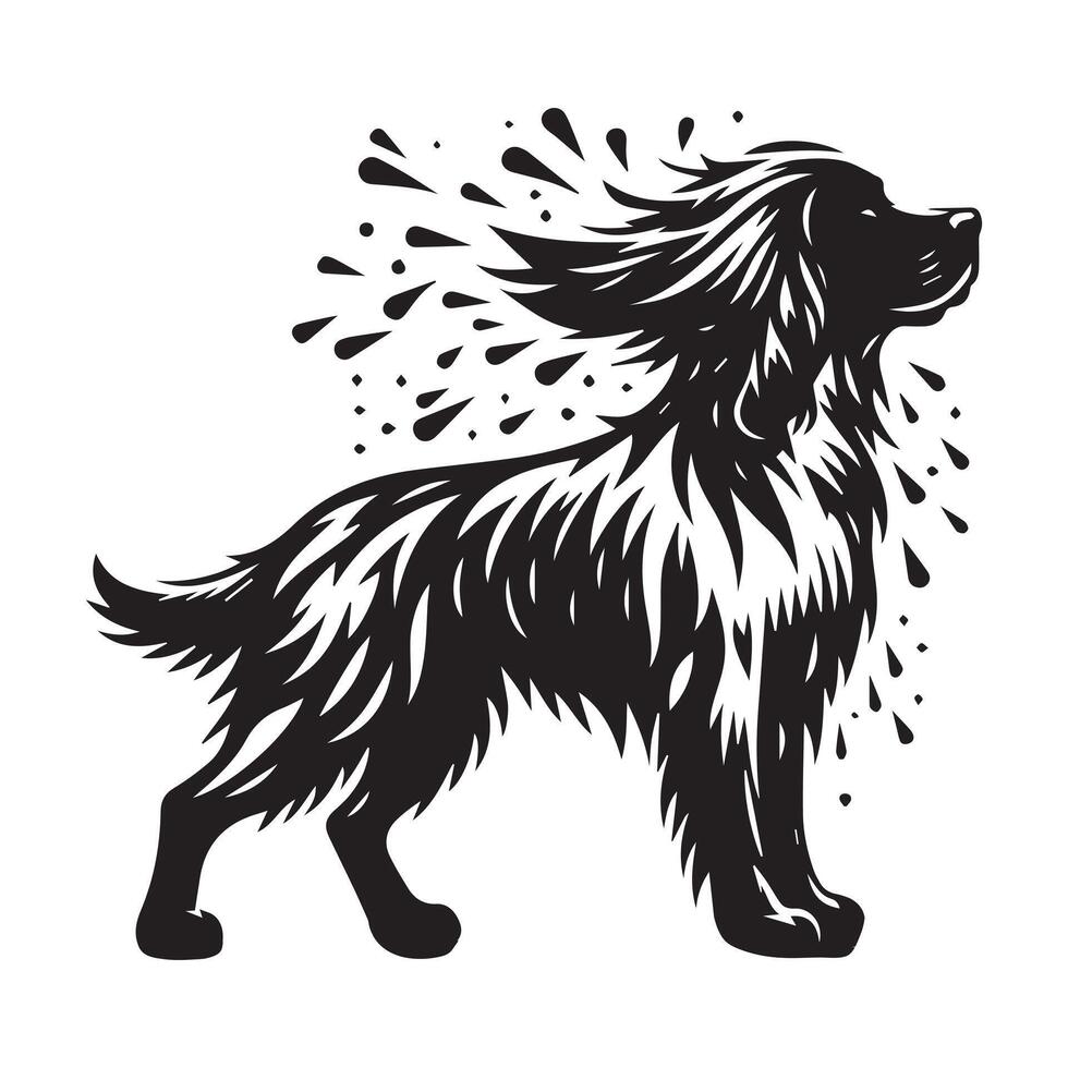 illustration of A Springer Spaniel Fresh out of the water in black and white vector