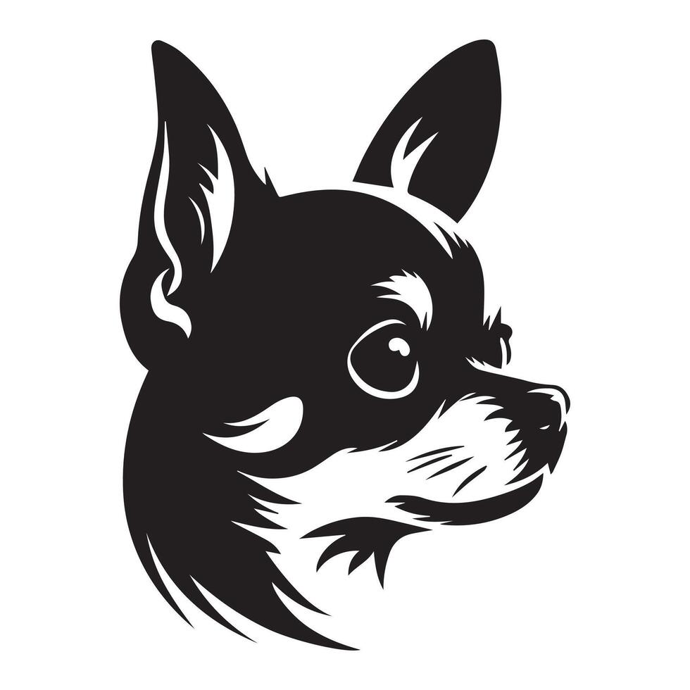 A Thoughtful Chihuahua dog face illustration in black and white vector