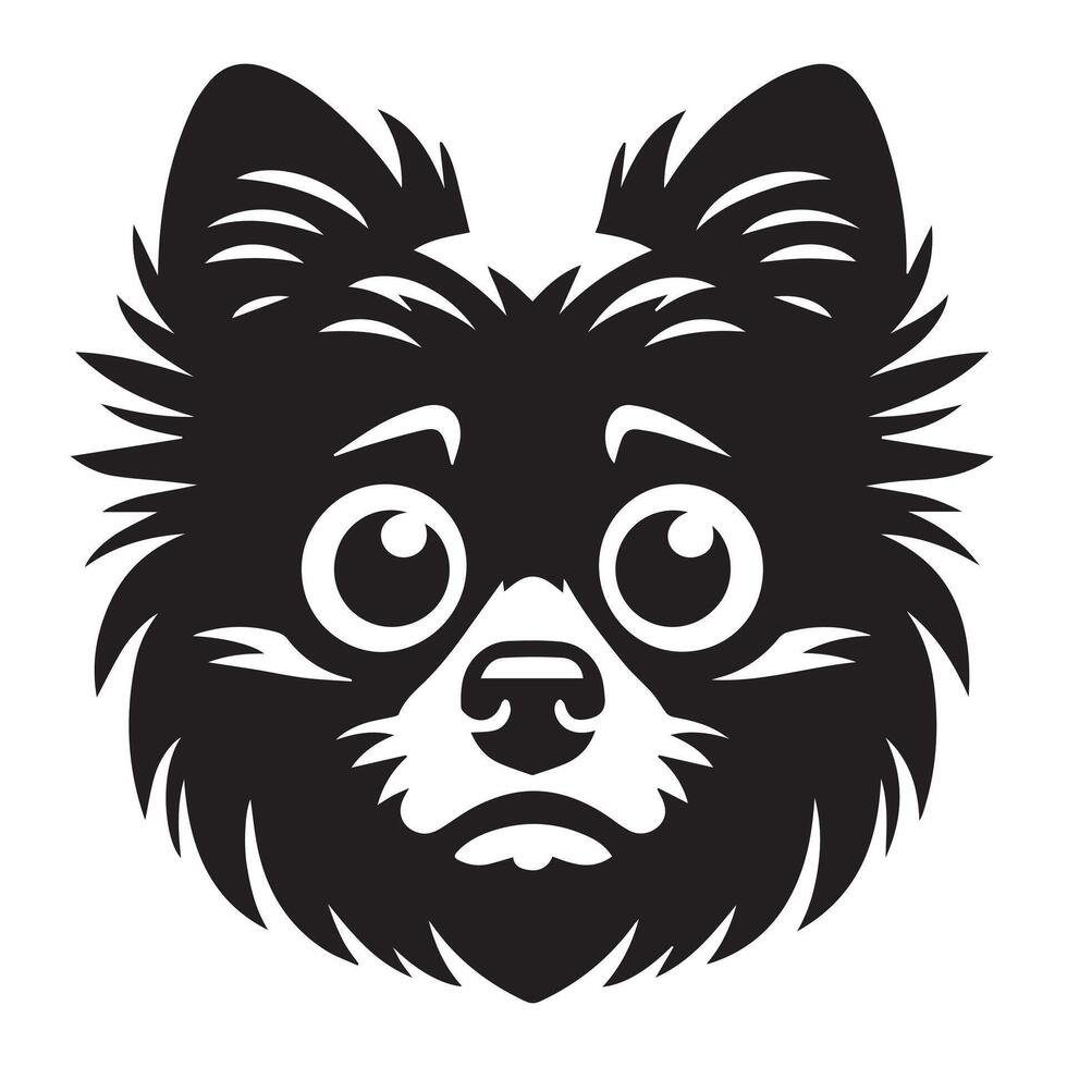 Pomeranian Dog - An anxious Pomeranian face illustration in black and white vector