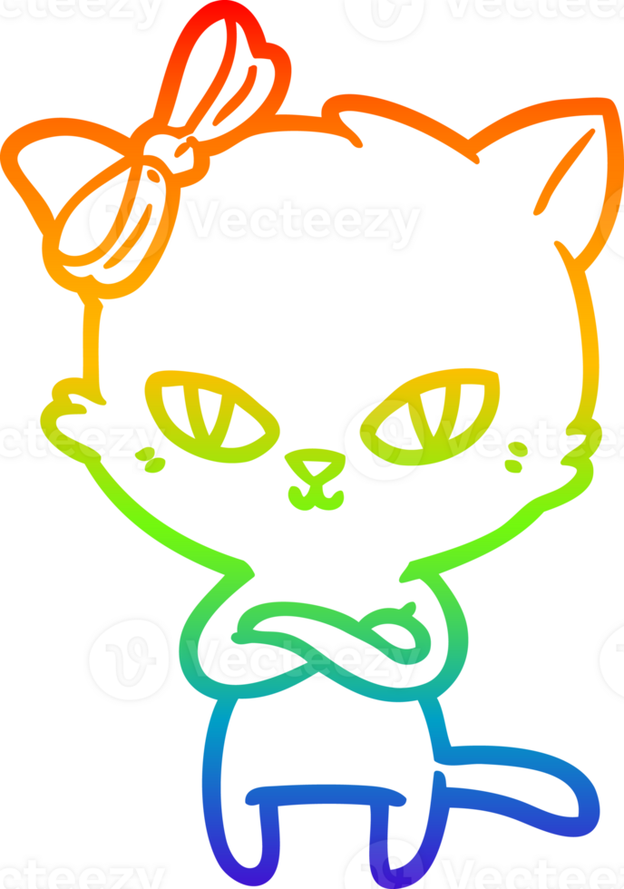 rainbow gradient line drawing of a cute cartoon cat png