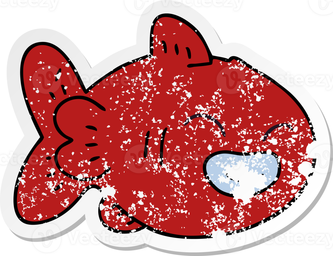 distressed sticker of a quirky hand drawn cartoon fish png