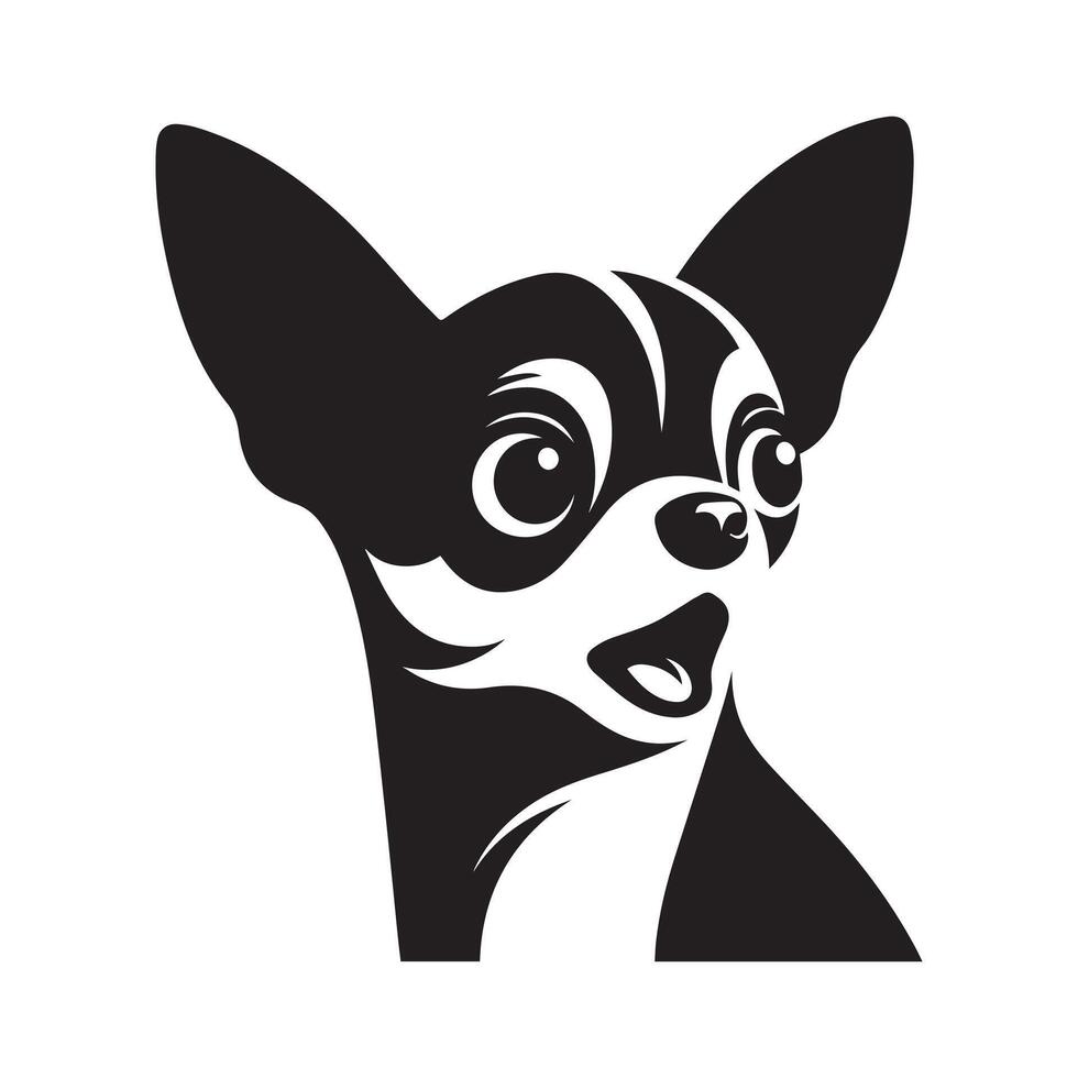 A Surprised Chihuahua dog face illustration in black and white vector