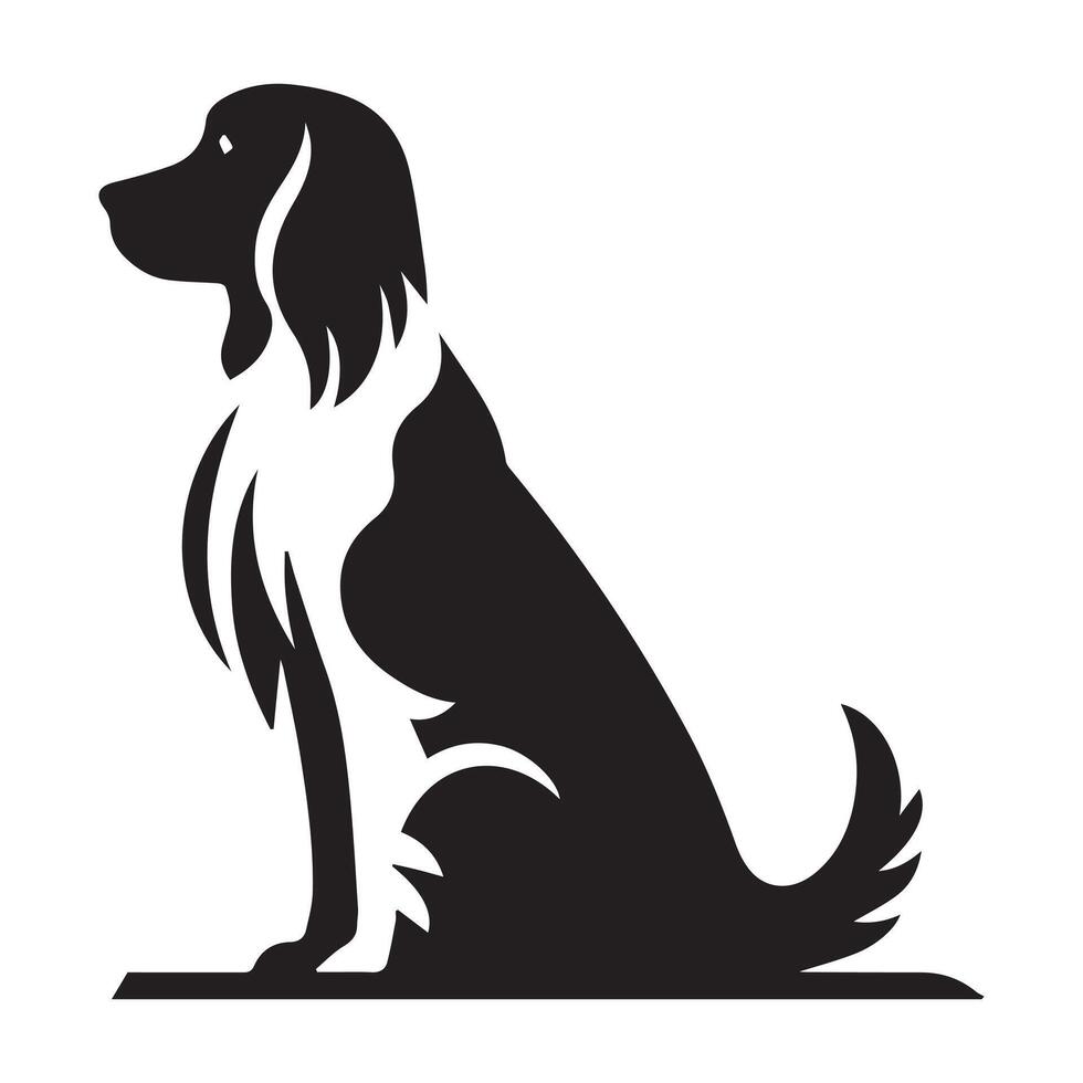 illustration of A Springer Spaniel Staring thoughtfully in a garden in black and white vector