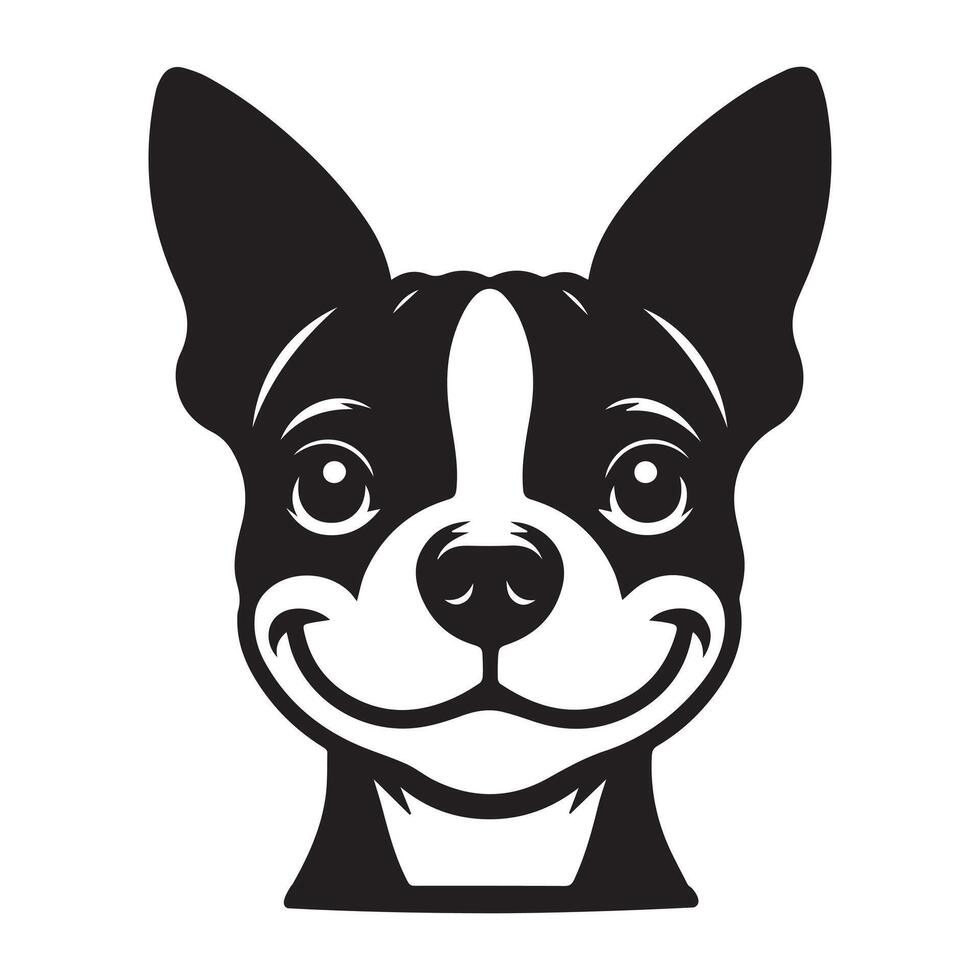 Dog Logo - A Mischievous Boston Terrier Dog face illustration in black and white vector