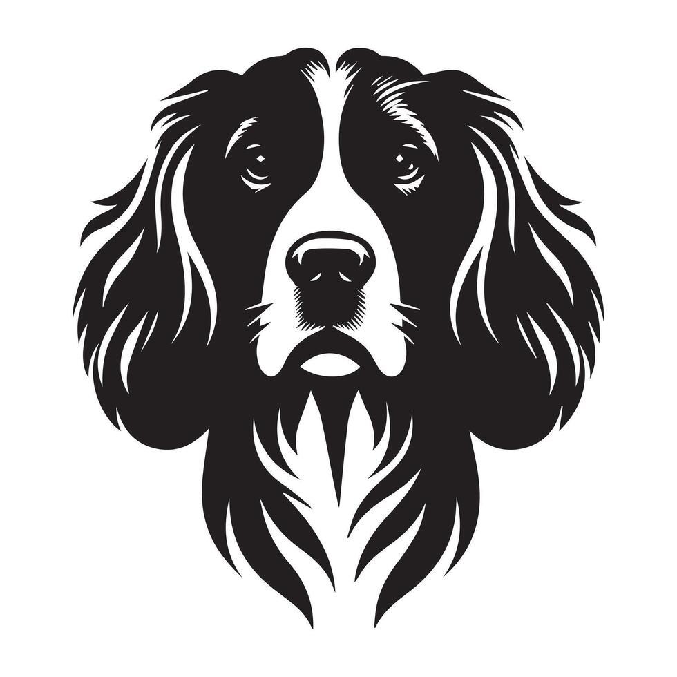 illustration of a majestic English Springer Spaniel dog face in black and white vector