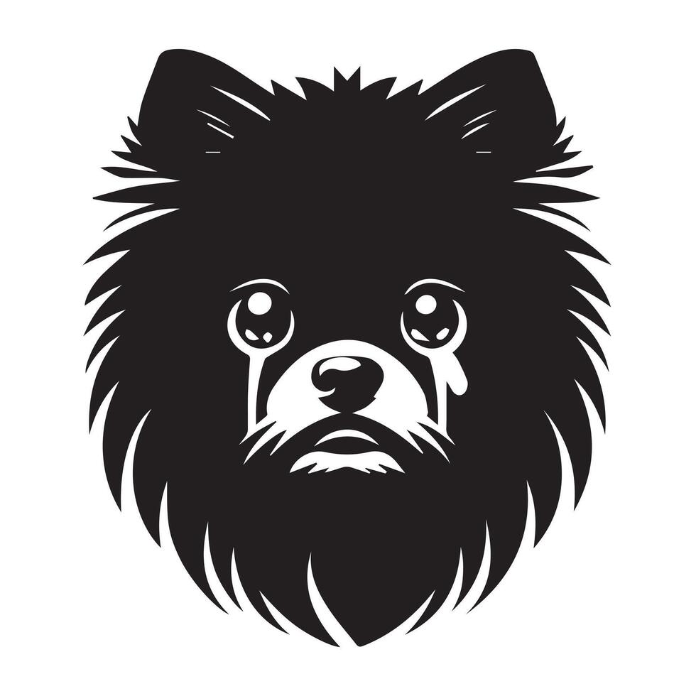 Pomeranian Dog - A sorrowful Pomeranian face illustration in black and white vector