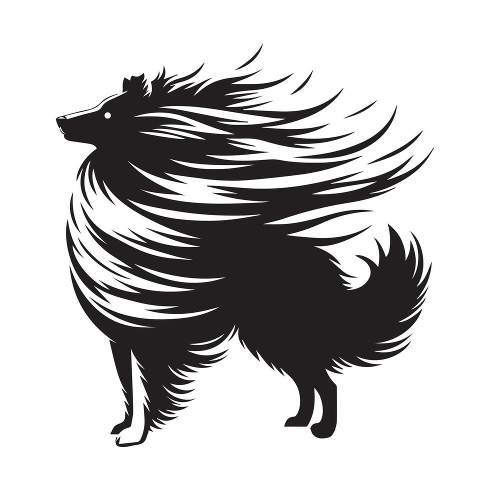 Shetland Sheepdog - A Sheltie Breeze in the Fur illustration in black and white vector