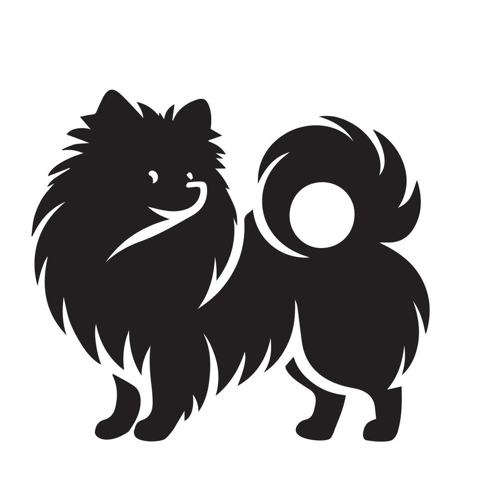 illustration of A Pomeranian Dog standing in black and white vector