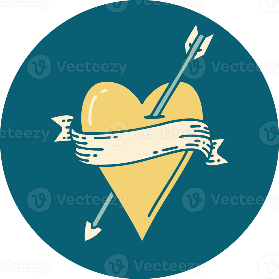 iconic tattoo style image of an arrow heart and banner png