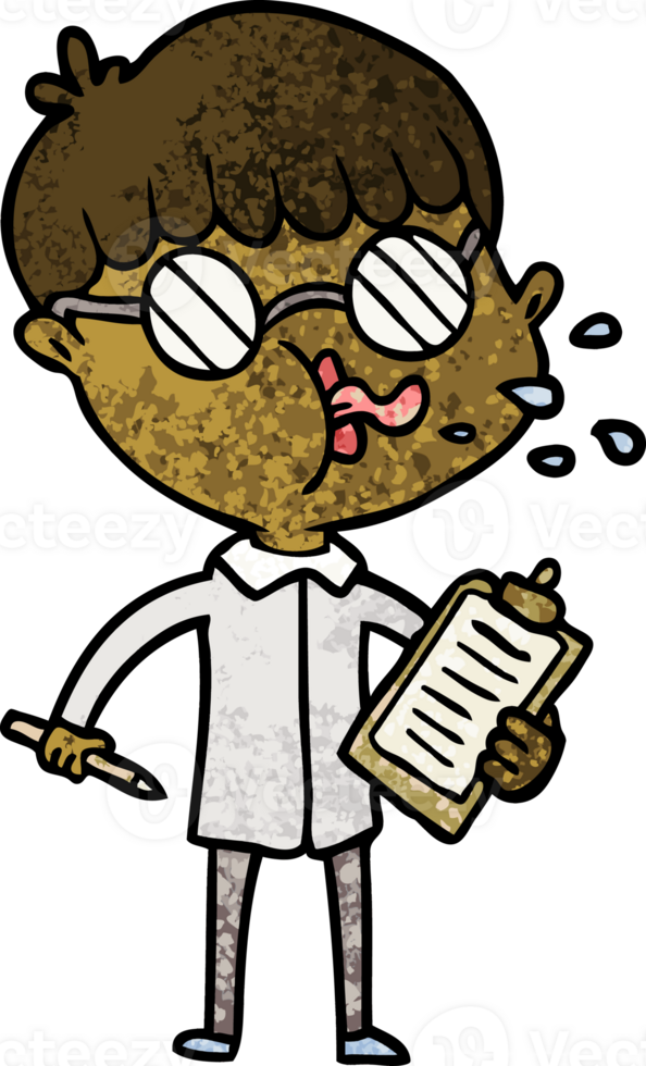 cartoon boy wearing spectacles with clip board png