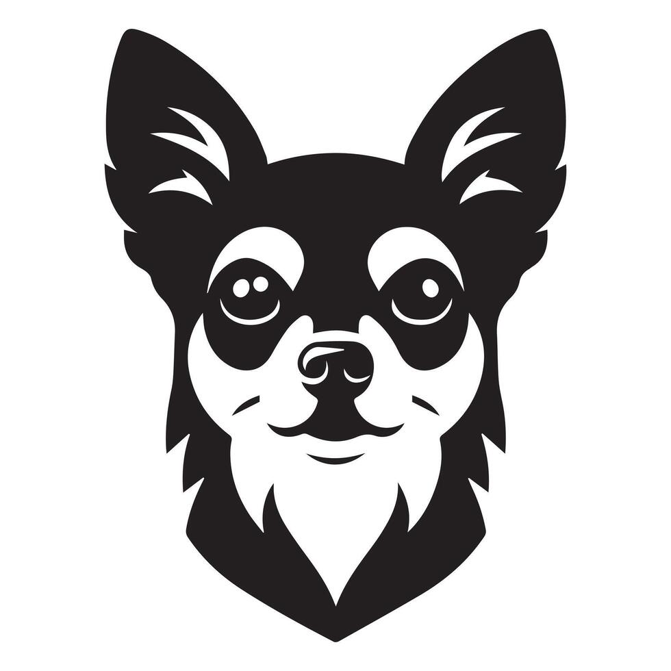 A Protective Chihuahua dog face illustration in black and white vector