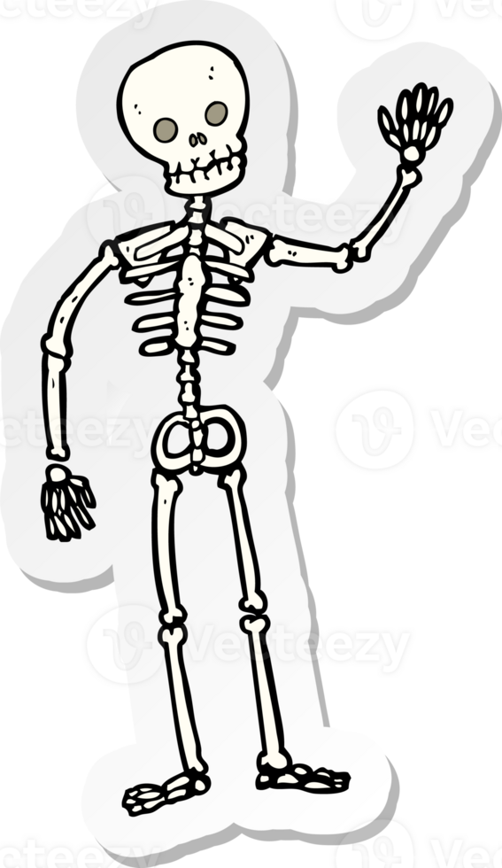 sticker of a cartoon waving skeleton png
