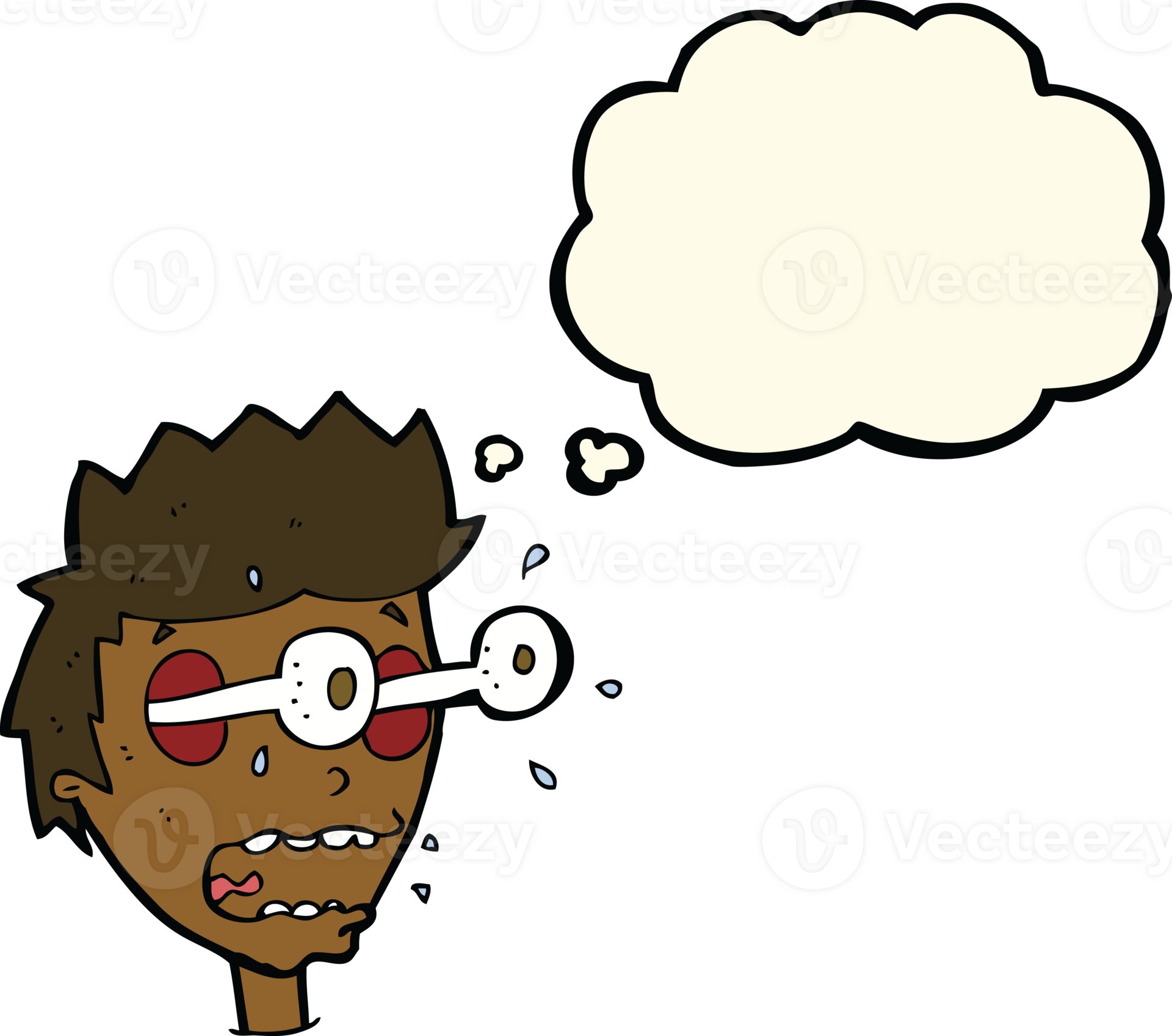 cartoon surprised man with eyes popping out with thought bubble