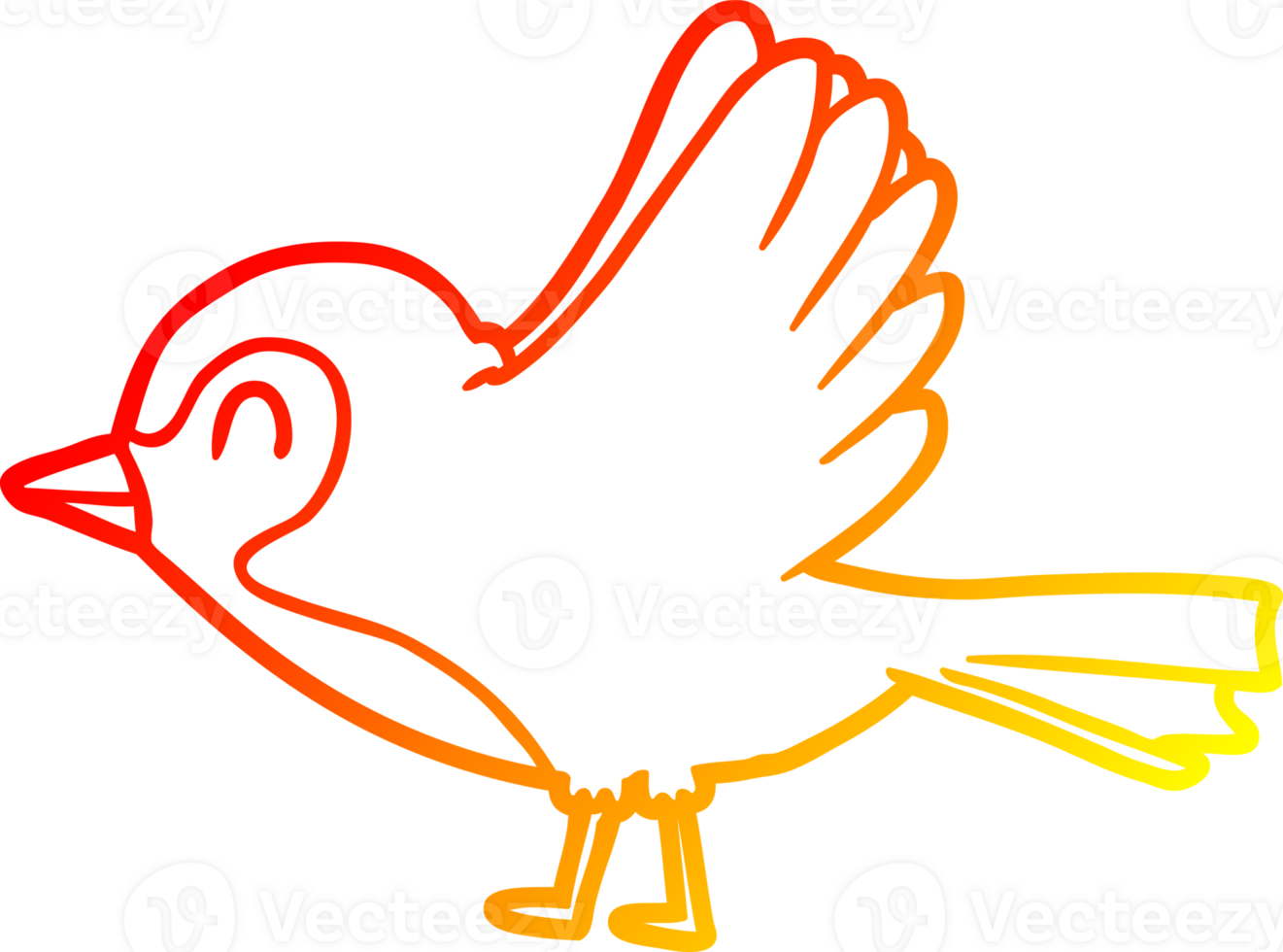 warm gradient line drawing of a cartoon robin taking flight png