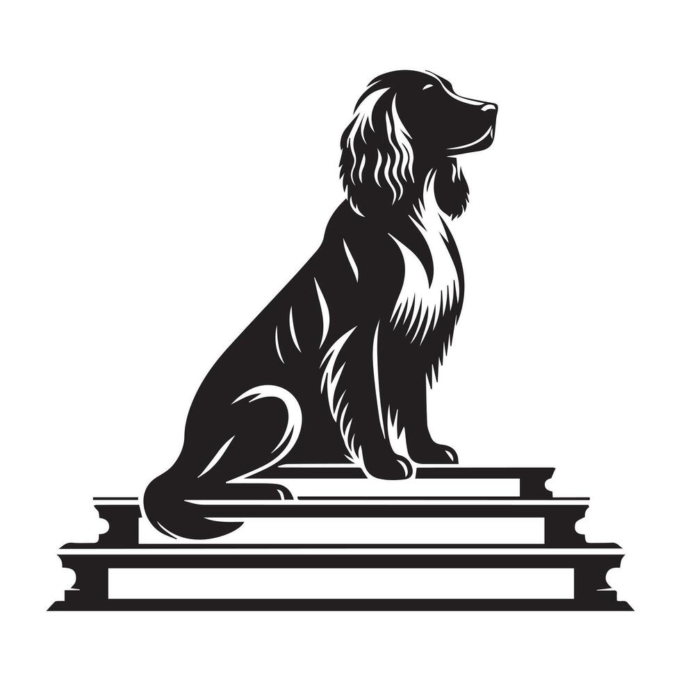 illustration of A Springer Spaniel Sitting a staircase in black and white vector