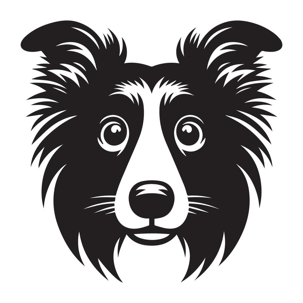 Shetland Sheepdog - A Anxious Sheltie dog face illustration in black and white vector