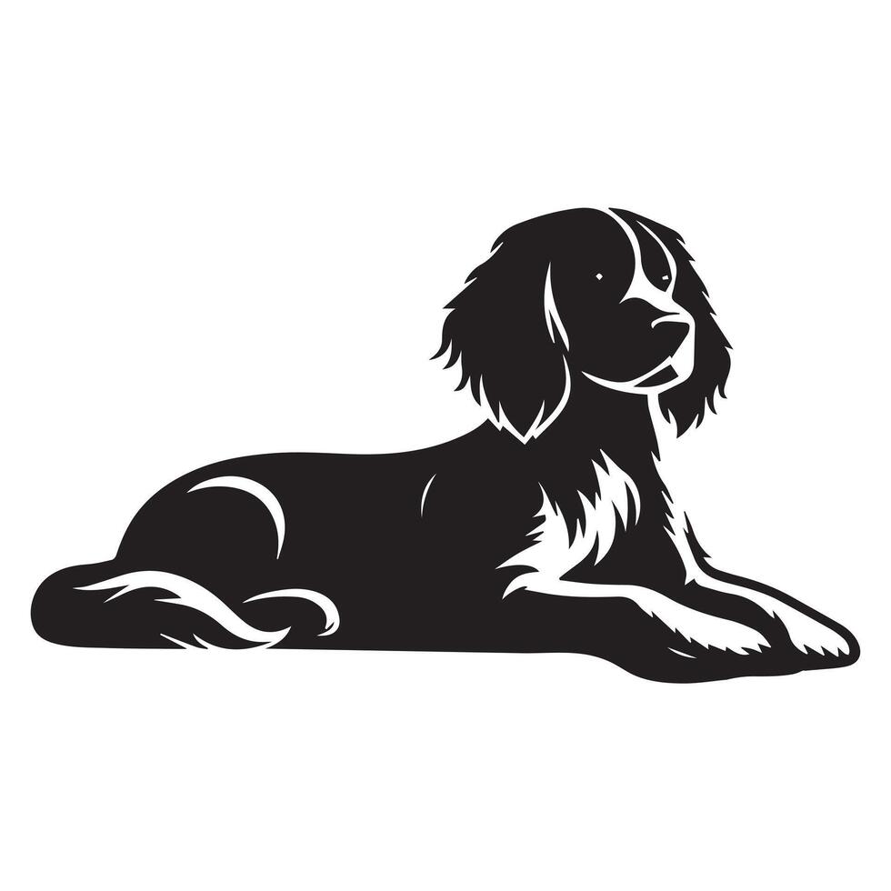 illustration of A Springer Spaniel Relaxing in black and white vector