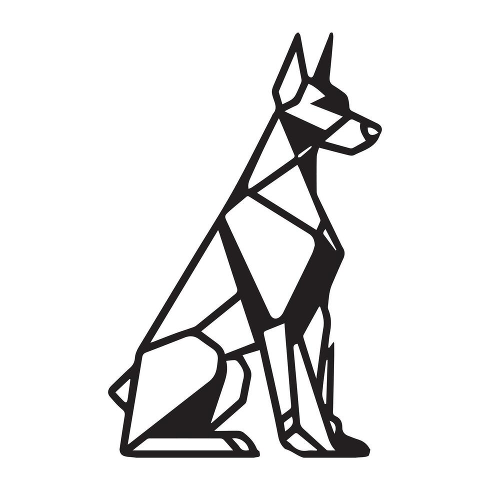 Polygonal Dog Outline - Geometric Doberman Pinscher Dog illustration in black and white vector