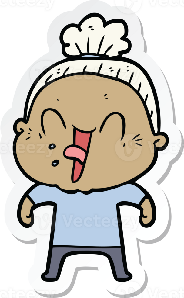 sticker of a cartoon happy old woman png