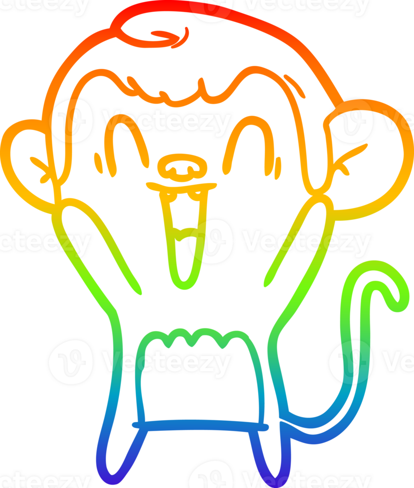 rainbow gradient line drawing of a cartoon laughing monkey png