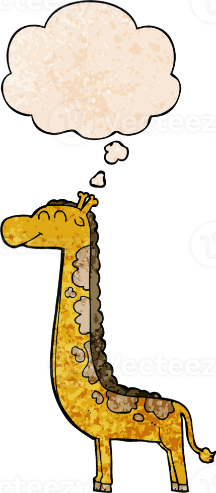 cartoon giraffe with thought bubble in grunge texture style png