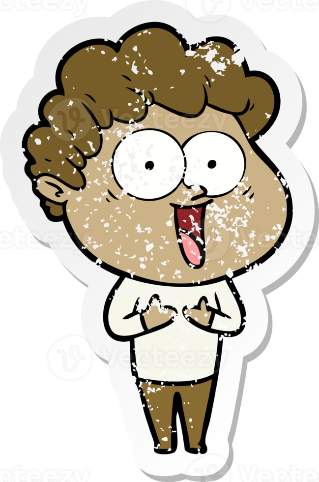 distressed sticker of a cartoon happy man png