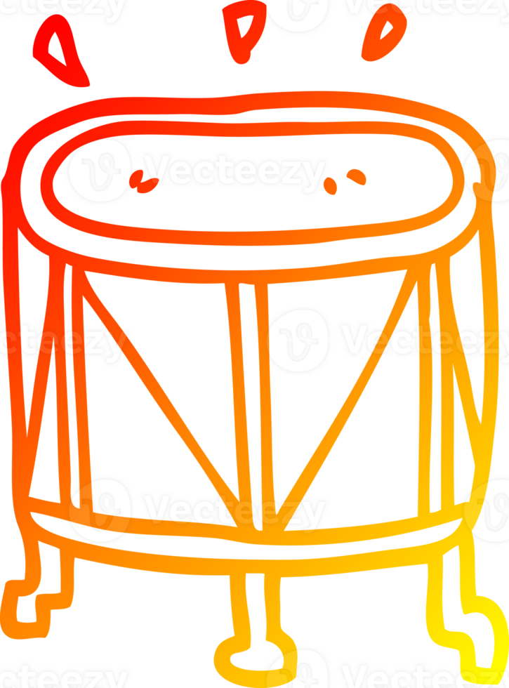 warm gradient line drawing of a cartoon drum on stand png