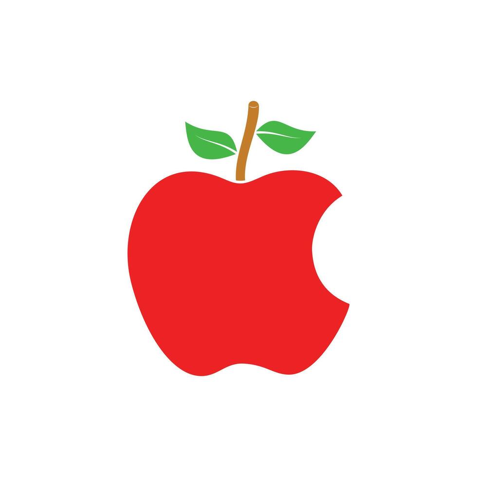 Red apple icon. Red apple with stalk and two leaves in Flat design. Bitten apple fruit. Graphic design element with fruit theme. vector