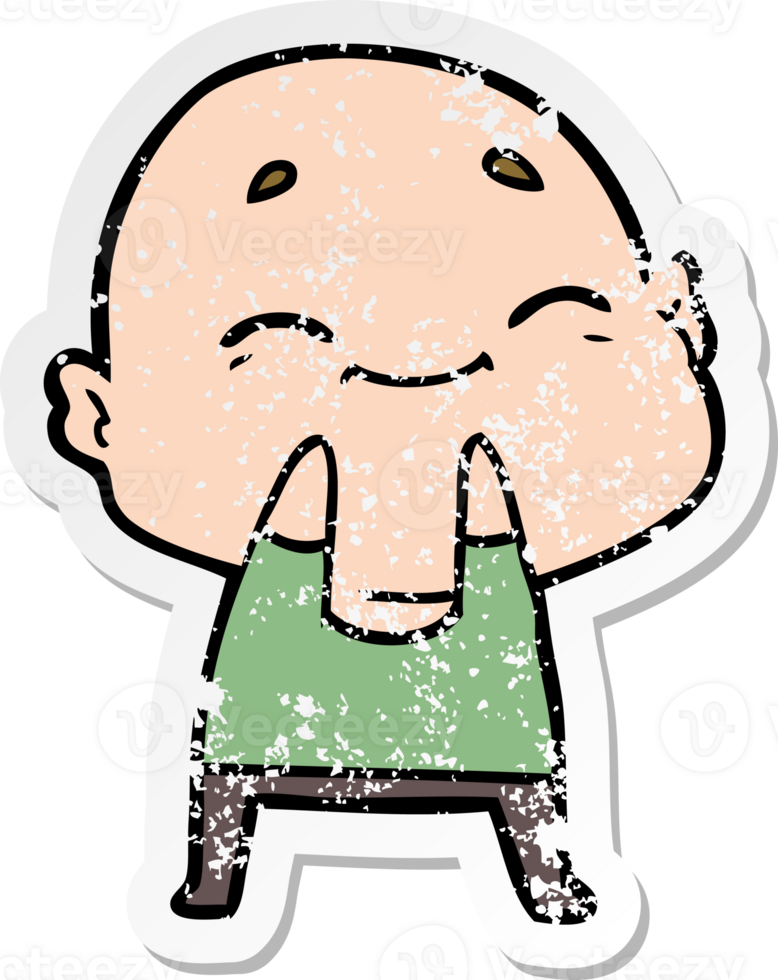 distressed sticker of a cartoon happy bald man png