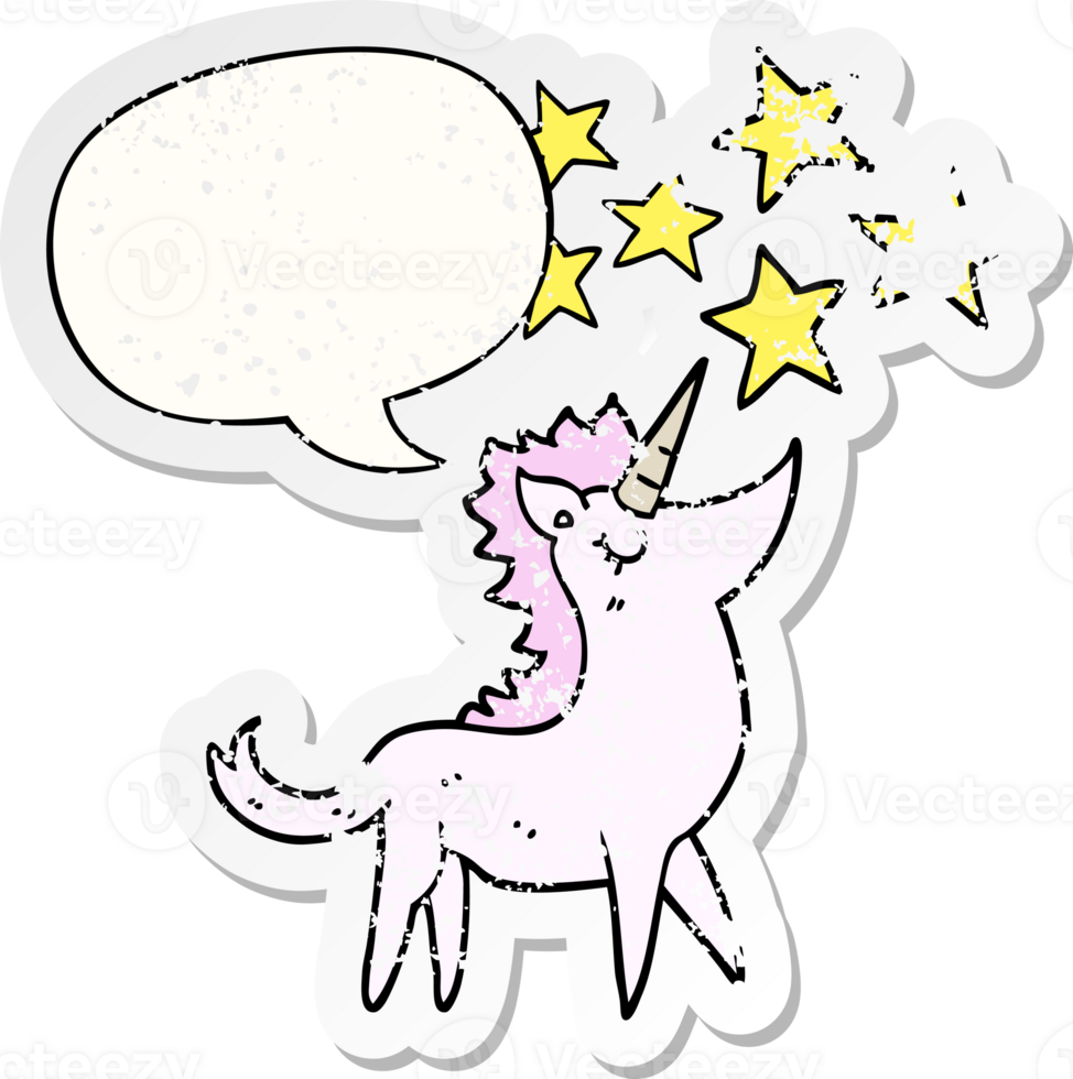 cartoon unicorn with speech bubble distressed distressed old sticker png