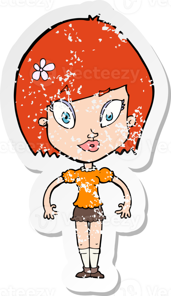 retro distressed sticker of a cartoon pretty woman png