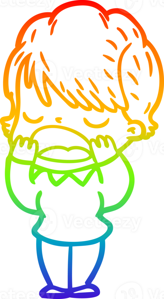 rainbow gradient line drawing of a cartoon woman talking png