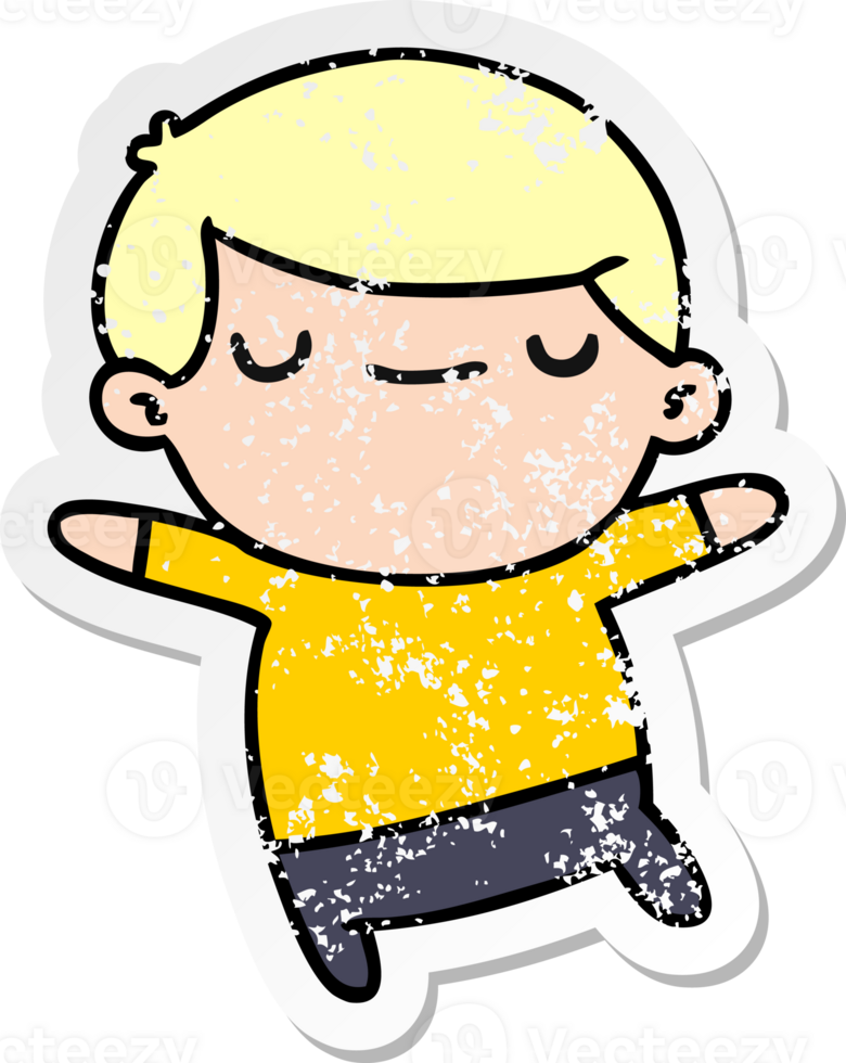 distressed sticker cartoon illustration of a kawaii cute boy png
