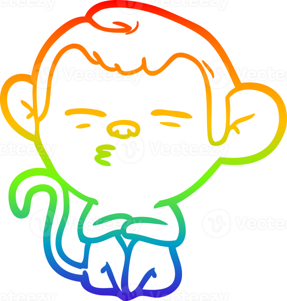 rainbow gradient line drawing of a cartoon suspicious monkey png