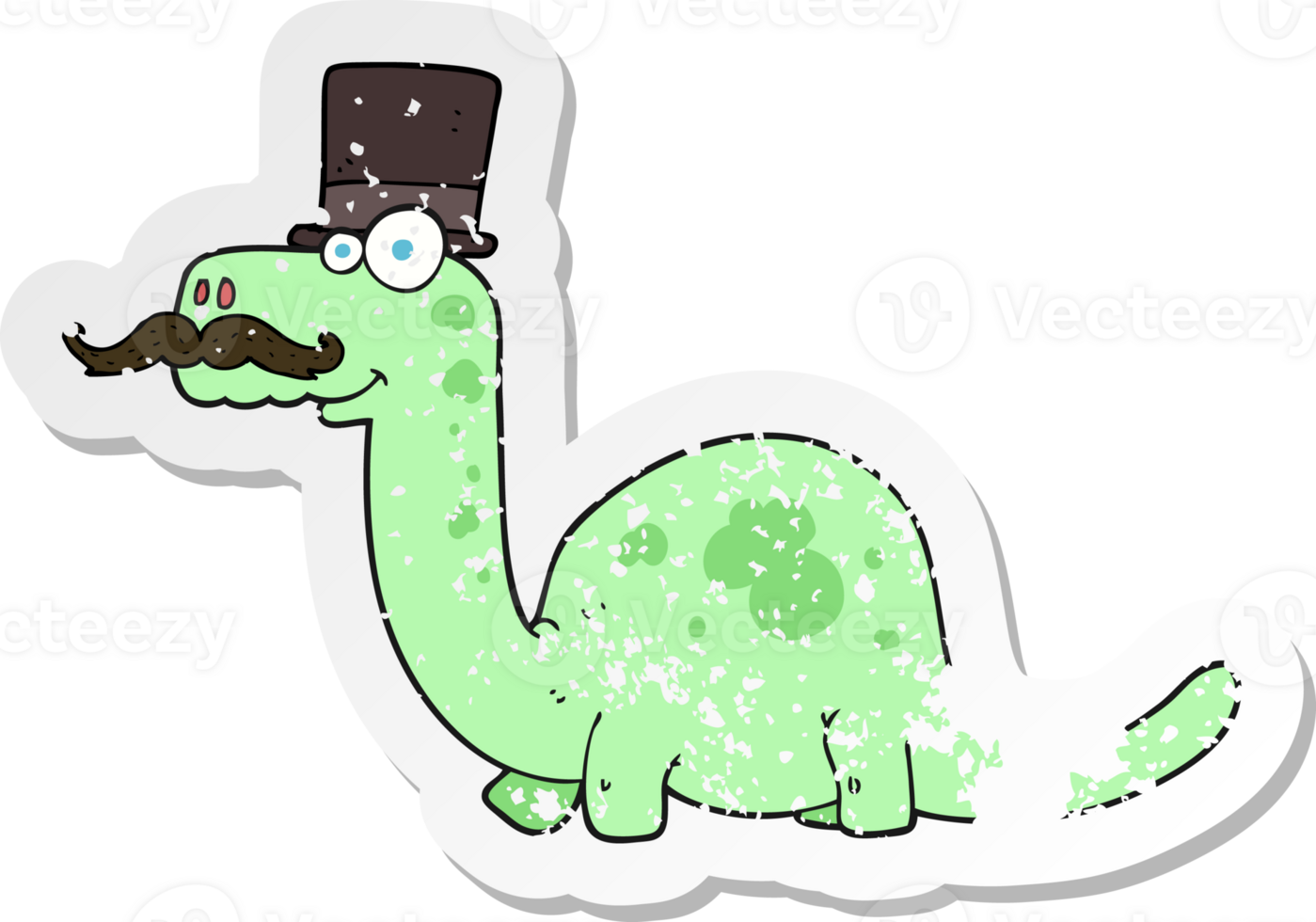 retro distressed sticker of a cartoon posh dinosaur png
