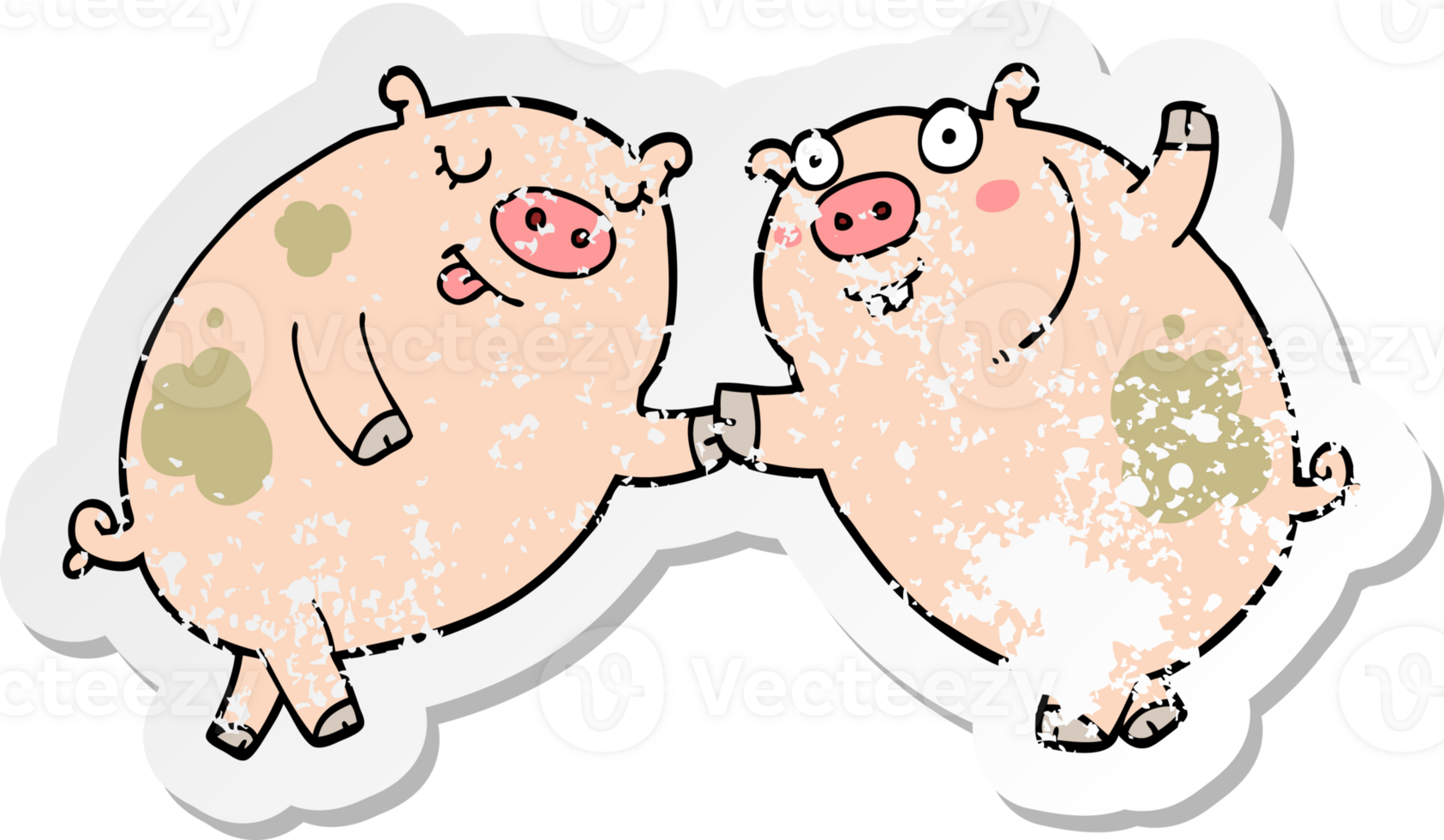 distressed sticker of a cartoon pigs dancing png