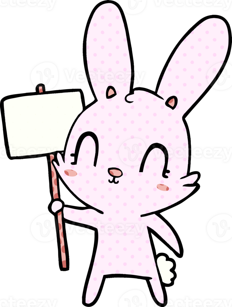 cute cartoon rabbit with sign png
