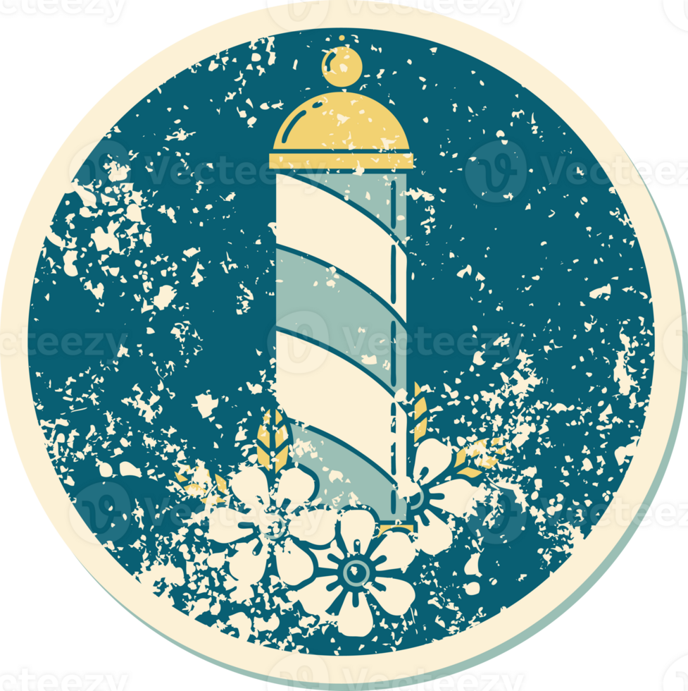 iconic distressed sticker tattoo style image of a barbers pole png