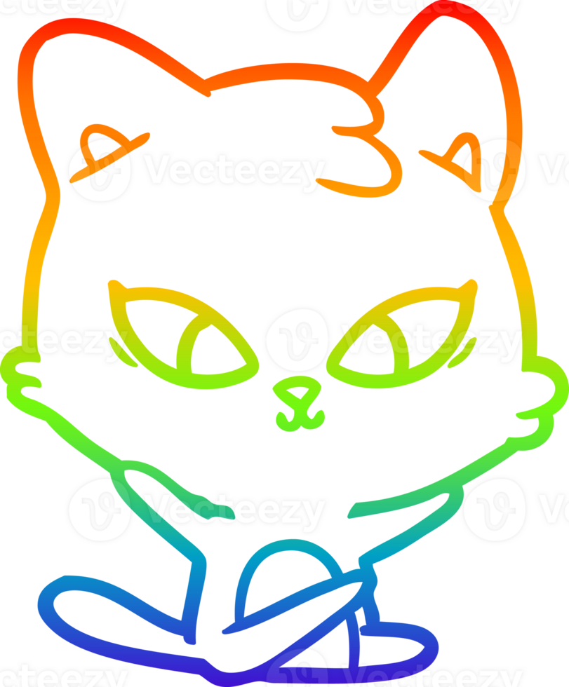 rainbow gradient line drawing of a cute cartoon cat png
