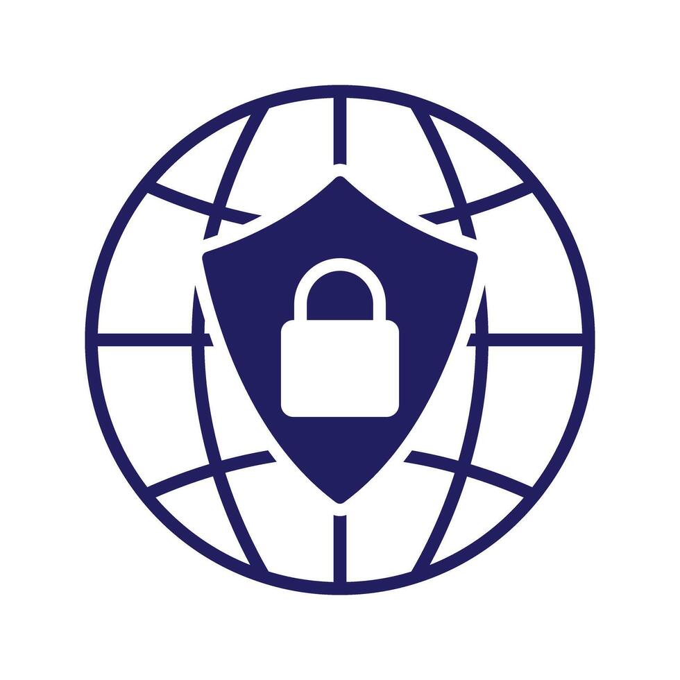 Illustration of internet security, globe with shield and padlock icon vector