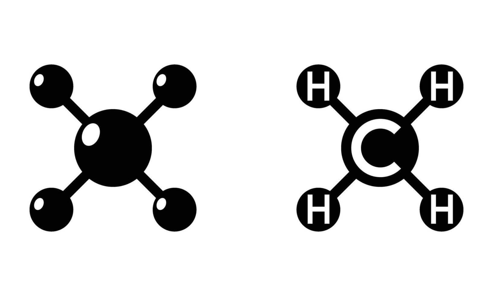 metano atómico molécula estructura icono vector