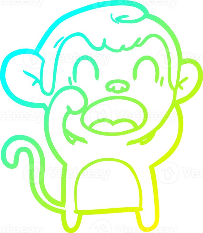 cold gradient line drawing of a shouting cartoon monkey png